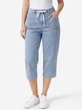 Blu Women's Light Wash Denim Capri Pants Size 14 Drawstring Waist